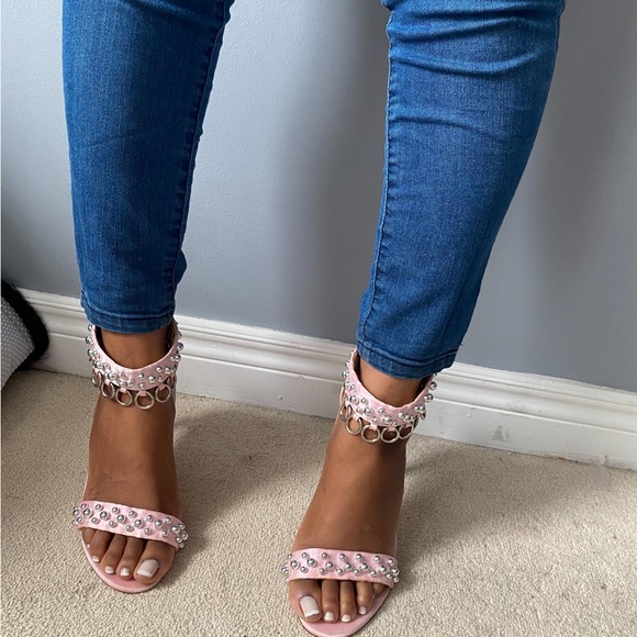 Shoes - 4” Metal Studded & Rings Pink Heels